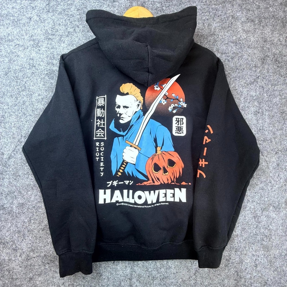 Riot Society Hoodie Mens Small Black Lined Graphic Print Michael Myers Halloween